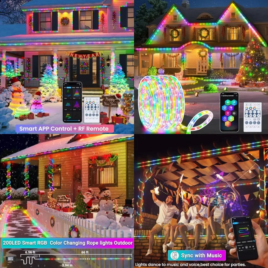 RGB Color Changing Rope Lights Outdoor, 66ft 200LED Smart String Lights with Remote and APP Control, Waterproof Music Sync Rope
RGB Color Changing Rope Lights Outdoor, 66ft 200LED Smart String Lights with Remote and APP Control, Waterproof Music Sync Rope