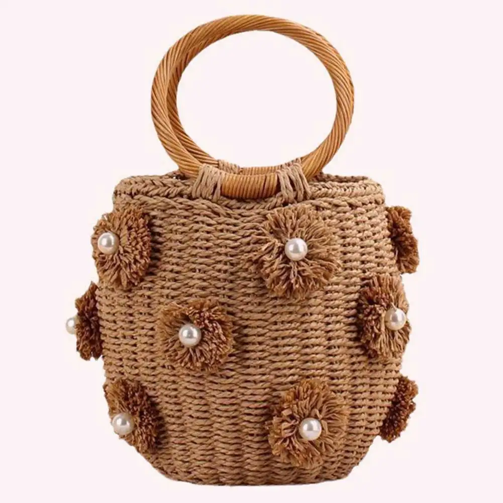Women Straw Bucket Bag with Pearls Drawstring Wrist Purse Bohemia Bucket Handbag Summer Holiday Beach Bag
Women Straw Bucket Bag with Pearls Drawstring Wrist Purse Bohemia Bucket Handbag Summer Holiday Beach Bag