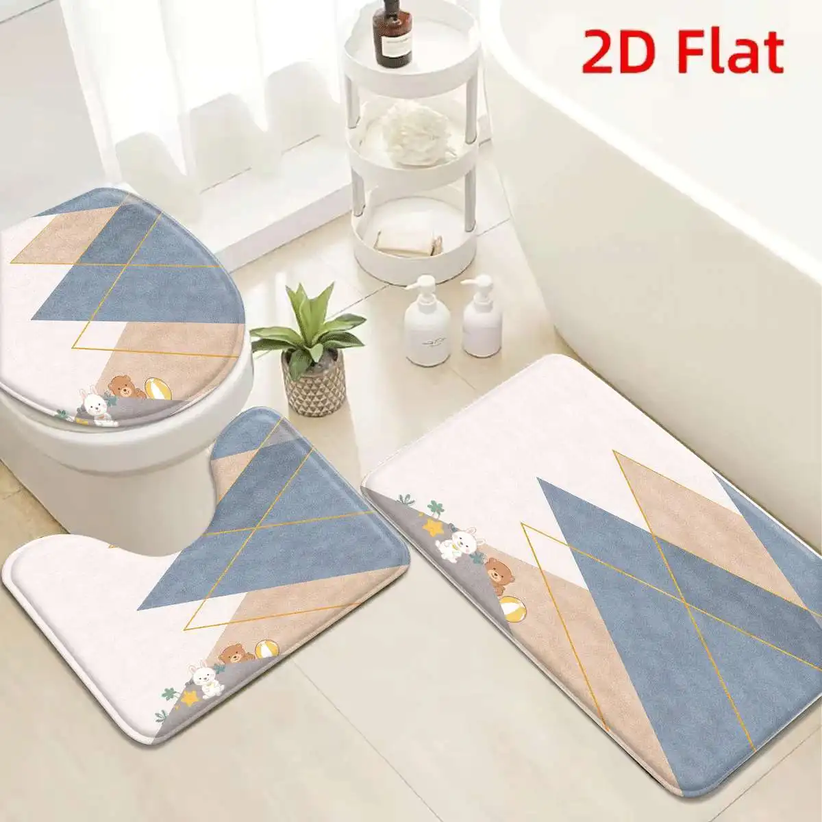 3Pcs Beige Blue Geometric Bunny Bear Bath Mat Non Slip Absorbent Toilet Rug with Lid Cover for Bathroom Washable Flannel
3Pcs Beige Blue Geometric Bunny Bear Bath Mat Non Slip Absorbent Toilet Rug with Lid Cover for Bathroom Washable Flannel