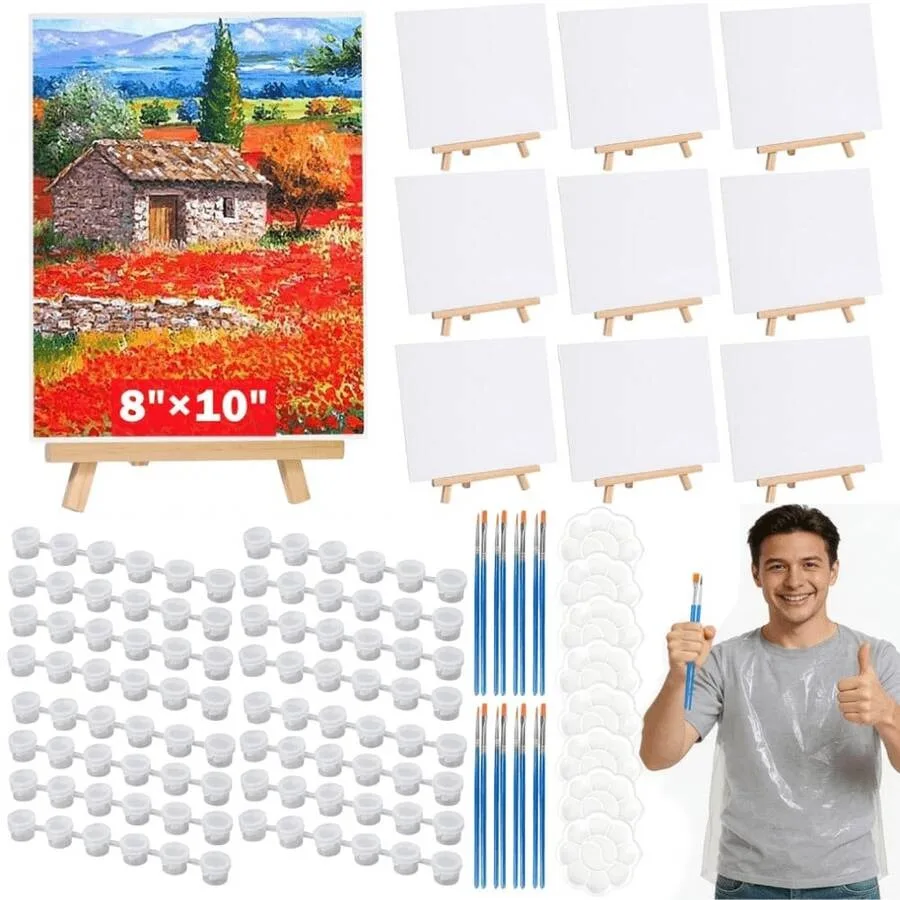 8Pack 8x10 Inch Canvas And Easel Set, Art Canvas Bulk With Easel Stands, Mini Acrylic Paint Set, Small Paint Brushes, Paint Tra
8Pack 8x10 Inch Canvas And Easel Set, Art Canvas Bulk With Easel Stands, Mini Acrylic Paint Set, Small Paint Brushes, Paint Tra