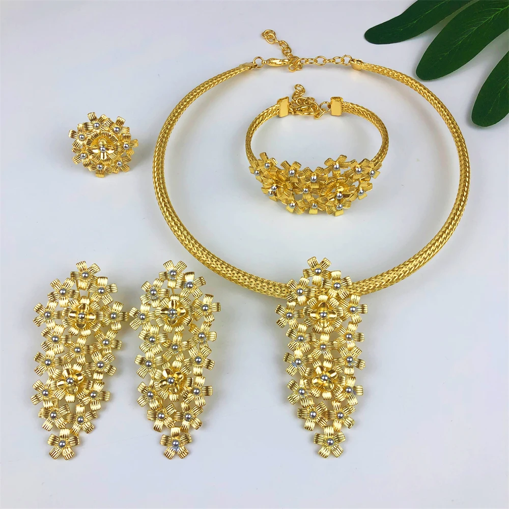 Women Jewelry Set Italy Luxury Design Quality Choker Set Gold Plated Necklace Pendant Ring Bracelet No Fade Wedding Party Gift
Women Jewelry Set Italy Luxury Design Quality Choker Set Gold Plated Necklace Pendant Ring Bracelet No Fade Wedding Party Gift