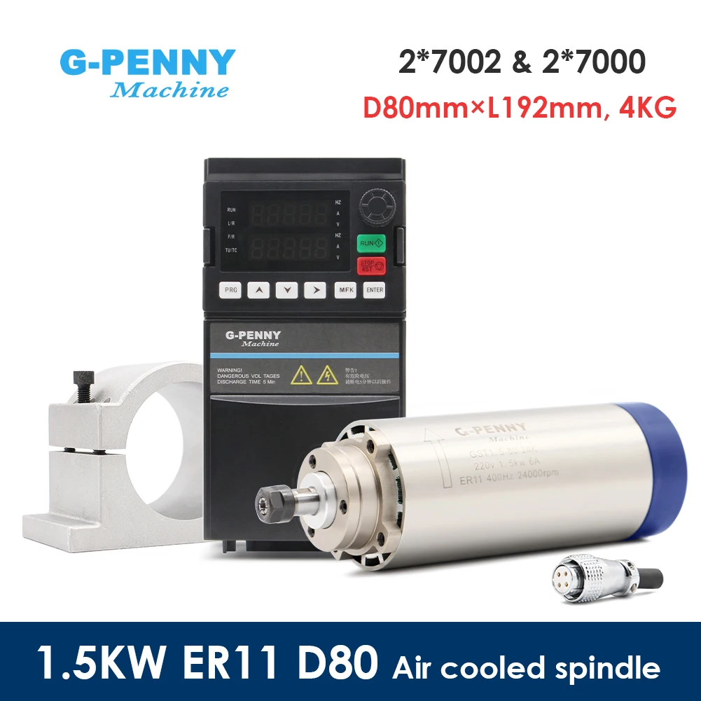 G-Penny 1.5kw Air Cooled CNC Spindle Motor 80mm 220v/380v ER11 4pcs Bearings 24000rpm +VFD Inverter + Clamp for Engraver Milling
G-Penny 1.5kw Air Cooled CNC Spindle Motor 80mm 220v/380v ER11 4pcs Bearings 24000rpm +VFD Inverter + Clamp for Engraver Milling