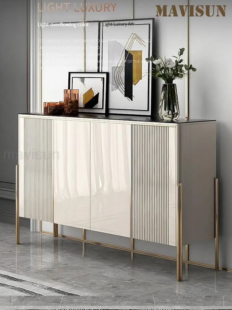 Light Luxury Sideboard Rock Panel Round Corners Large Storage Capacity Cupboard In White Golden Stainless Steel Display Cabinet
Light Luxury Sideboard Rock Panel Round Corners Large Storage Capacity Cupboard In White Golden Stainless Steel Display Cabinet