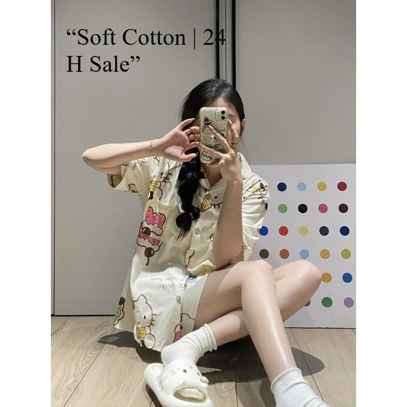 Women's Hello Kitty Pajamas Set 2PCS - Short Sleeve T-Shirt & Shorts Cotton Sleepwear Loungewear Summer Nightwear Cute Cartoon
Women's Hello Kitty Pajamas Set 2PCS - Short Sleeve T-Shirt & Shorts Cotton Sleepwear Loungewear Summer Nightwear Cute Cartoon