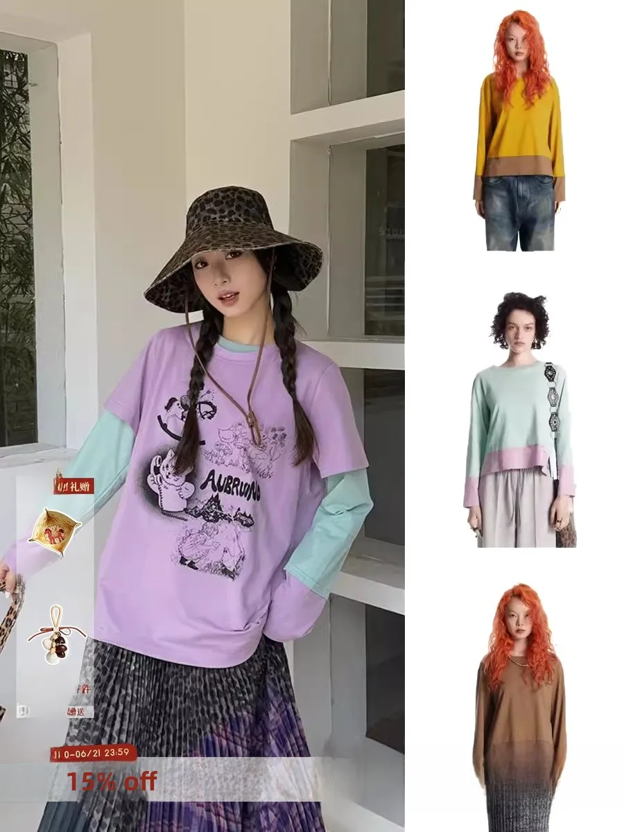 AUBRUINO Long Sleeve Color Block Top Women's Commute Style Regular Length round Neck T-Shirt for Early Autumn
AUBRUINO Long Sleeve Color Block Top Women's Commute Style Regular Length round Neck T-Shirt for Early Autumn