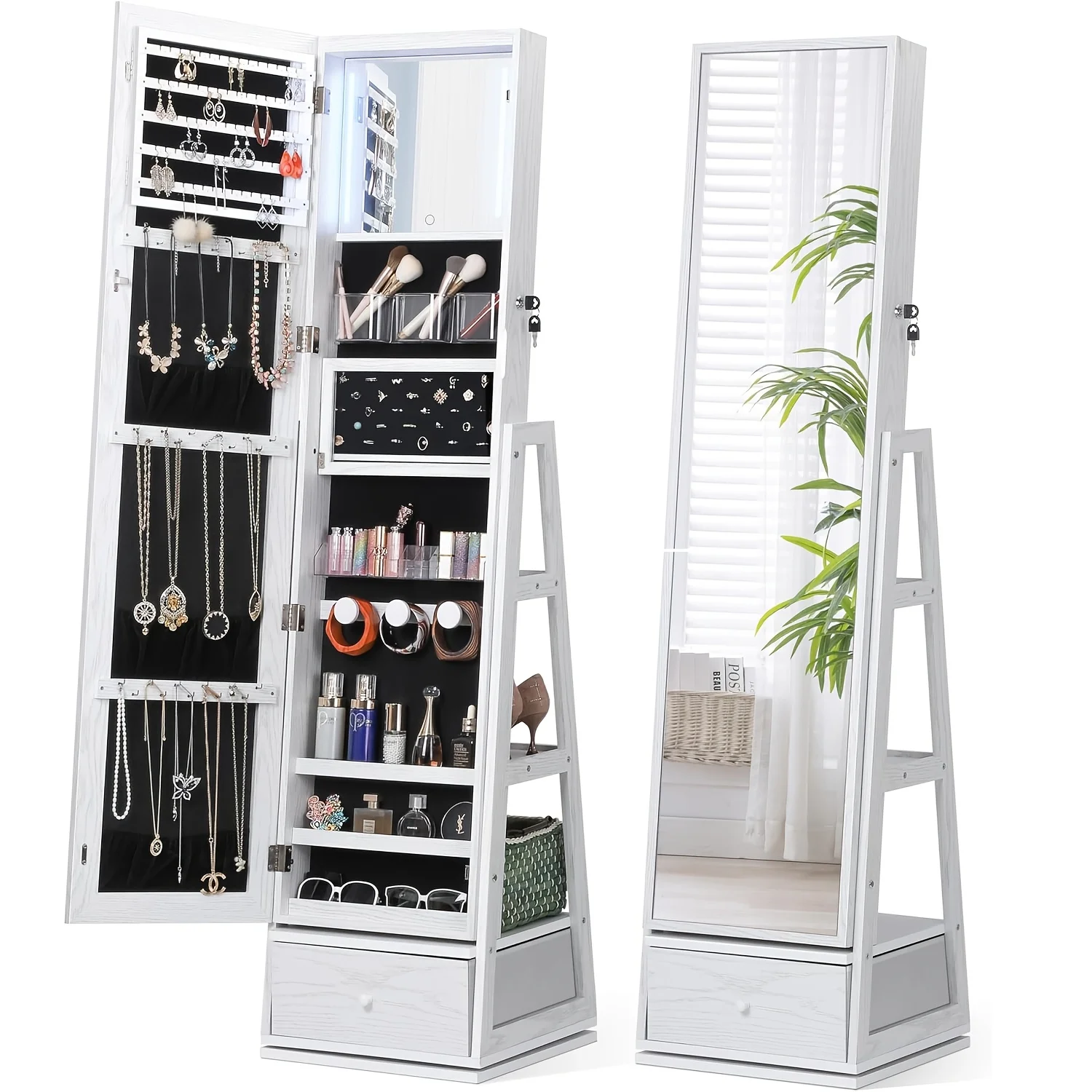 Full-body Length Swivel Jewelry Cabinet with Lights Touch Screen Vanity Mirror Rotatable Full Length Mirror with Jewelry Storage Standing Jewelry Armoire Organizer Baskets, Bins & Containers Christmas Gifts for Her, Jewelry Armoires
Full-body Length Swivel Jewelry Cabinet with Lights Touch Screen Vanity Mirror Rotatable Full Length Mirror with Jewelry Storage Standing Jewelry Armoire Organizer Baskets, Bins & Containers Christmas Gifts for Her, Jewelry Armoires