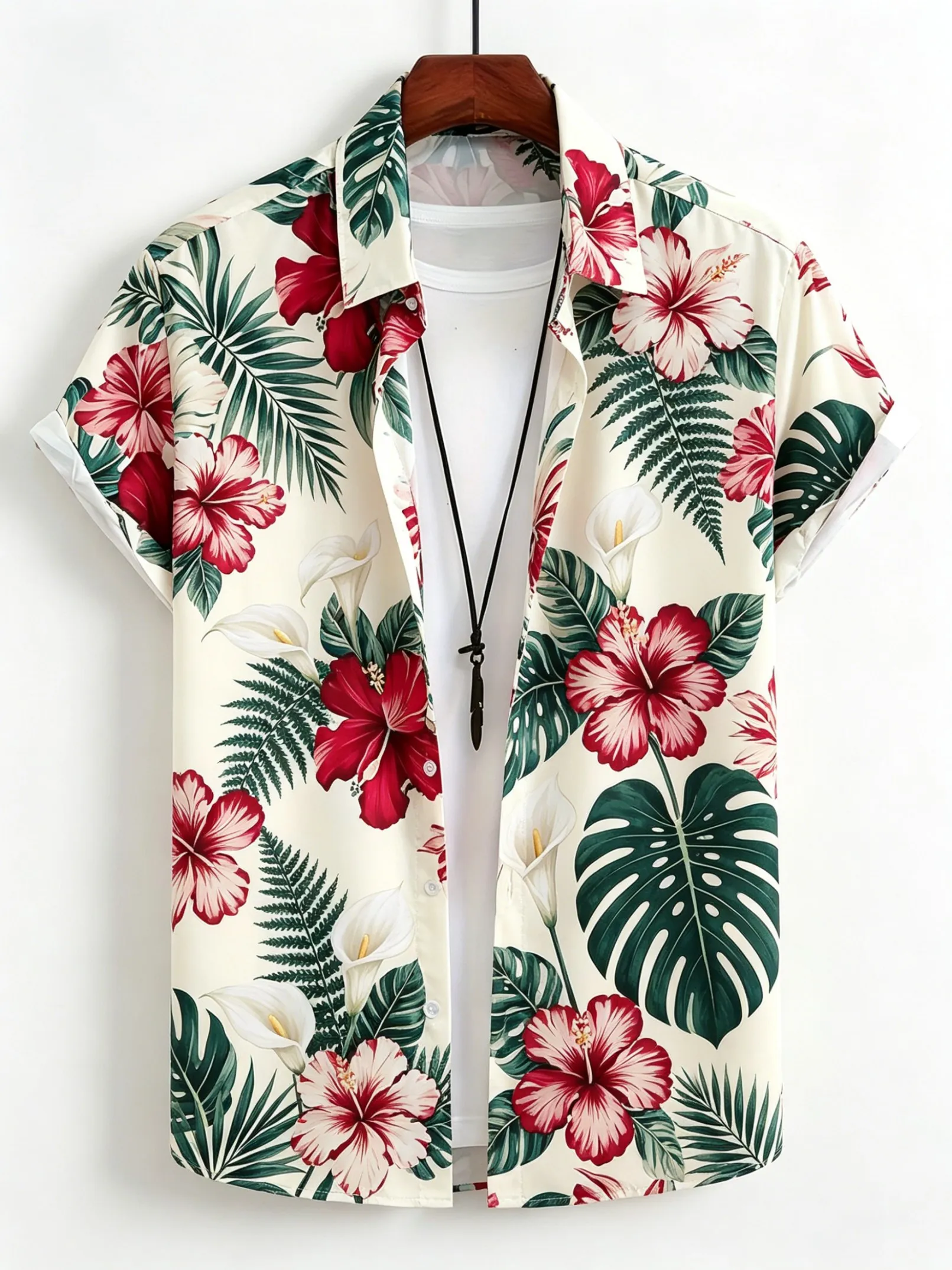 Men's Off-white Hibiscus & Calla Lily Print Button Up Shirt, Turndown Collar Hawaiian Tops for Spring Summer Beach Daily Wear
Men's Off-white Hibiscus & Calla Lily Print Button Up Shirt, Turndown Collar Hawaiian Tops for Spring Summer Beach Daily Wear