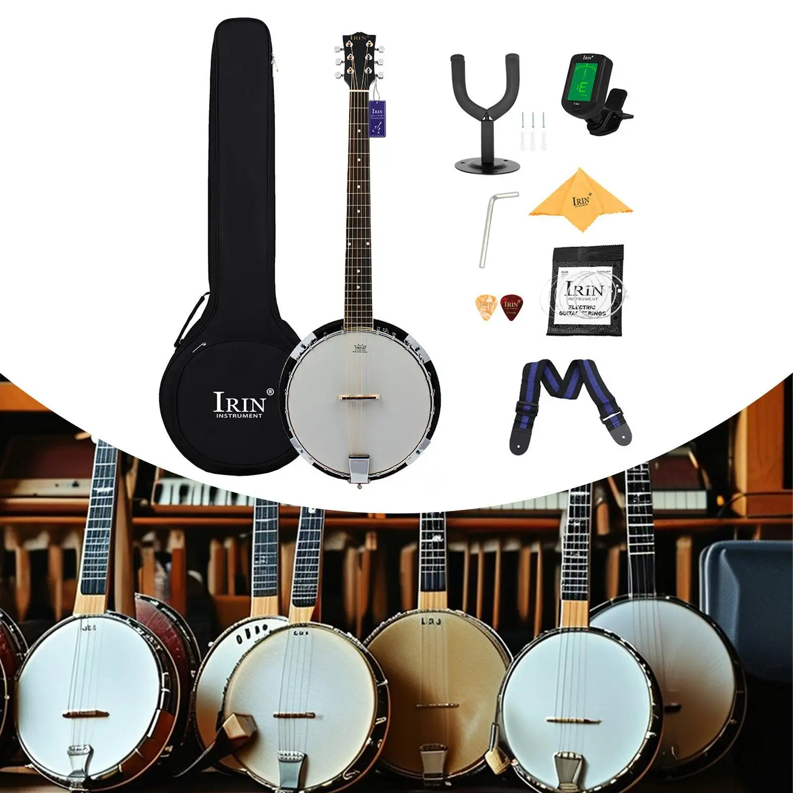 6 String Banjo Instrument Stringed Musical Instrument Educational Strap Professional Banjo Beginner Kit for Stage Performance
6 String Banjo Instrument Stringed Musical Instrument Educational Strap Professional Banjo Beginner Kit for Stage Performance