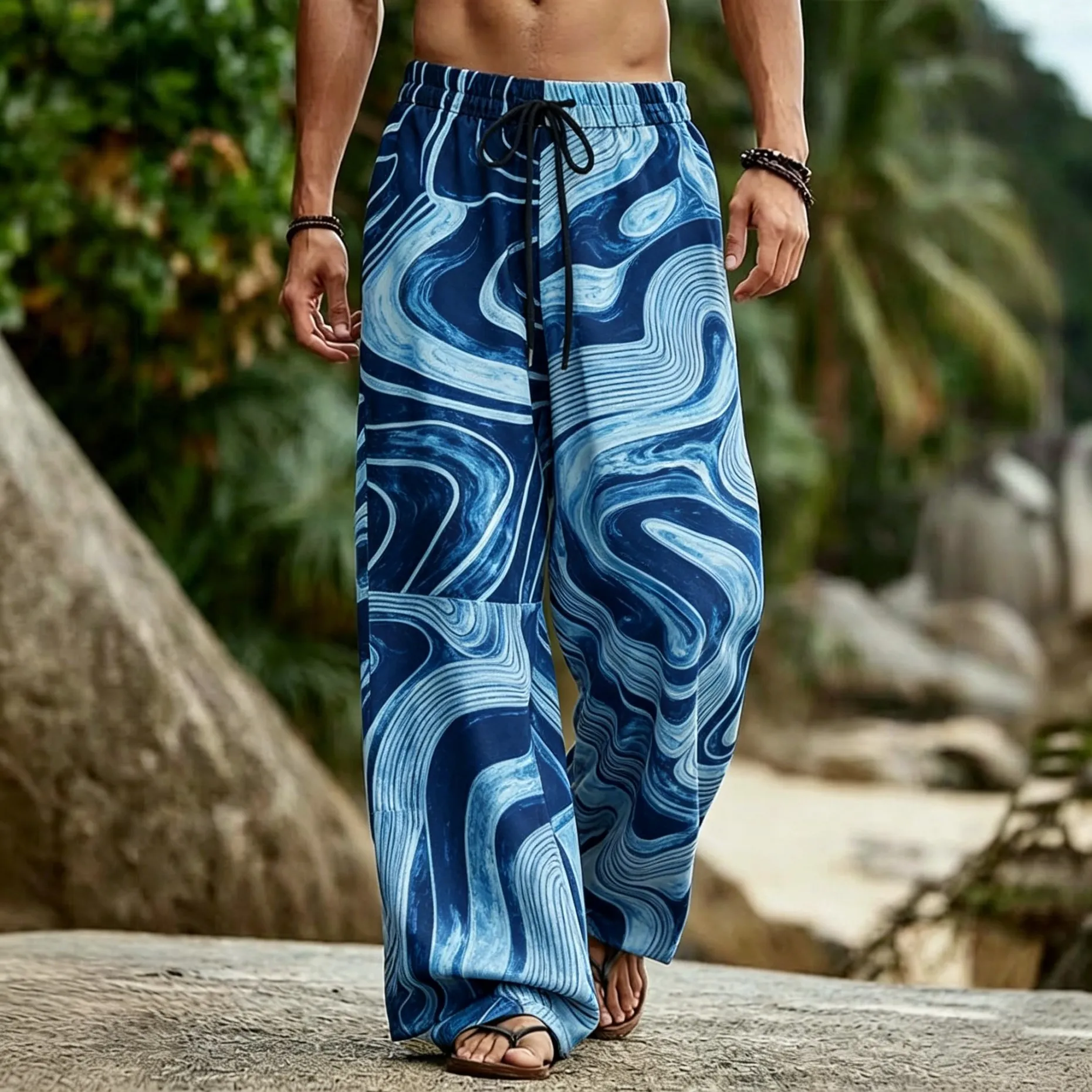 Men's Blue Marble Swirl Wave Print Drawstring Pants, Casual Loose Fit for Spring Summer Daily & Beach Vacation Activities
Men's Blue Marble Swirl Wave Print Drawstring Pants, Casual Loose Fit for Spring Summer Daily & Beach Vacation Activities