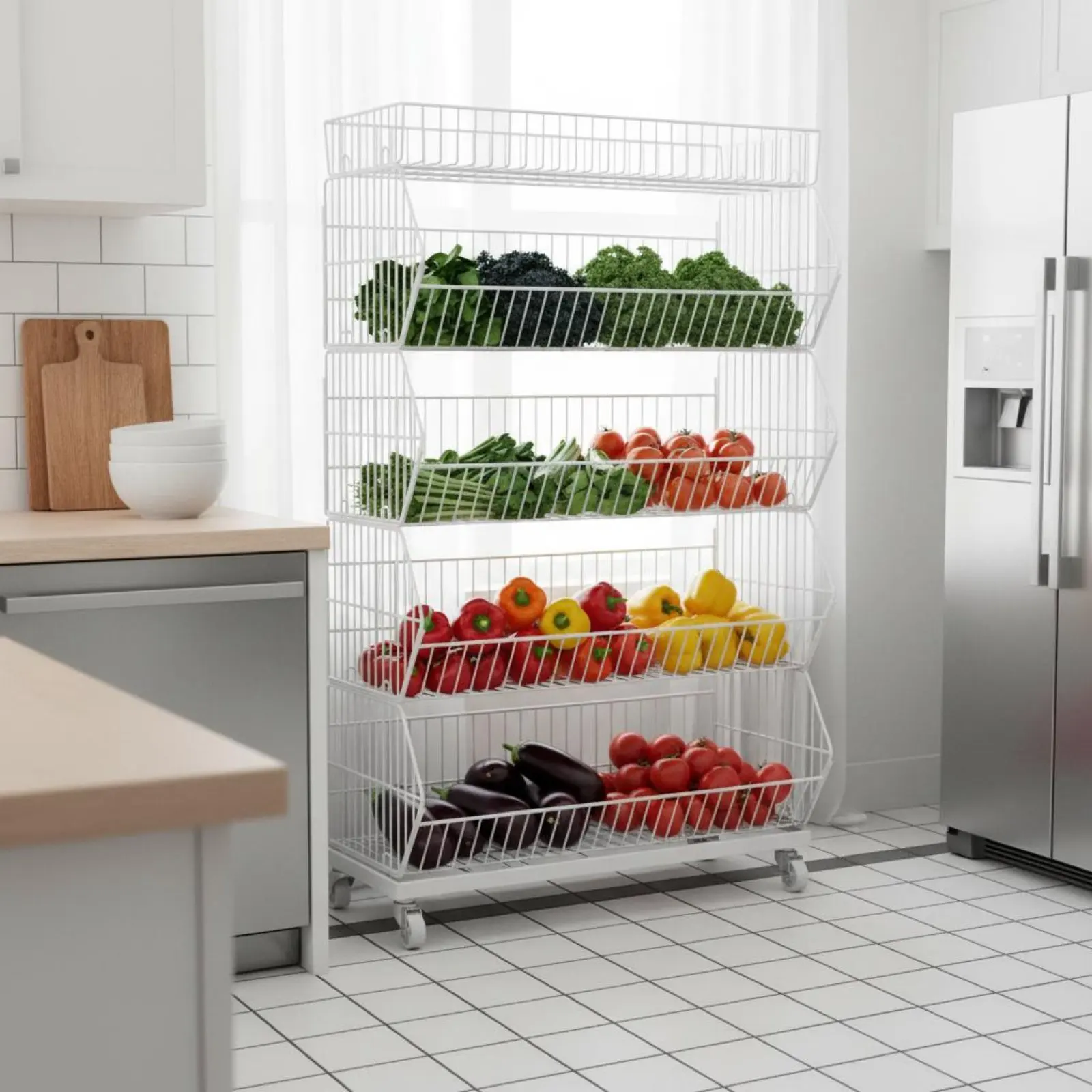 Vegetable Fruit Storage Bin Mobile Design Angled Bin Storage Rack Snack Display Shelf Large Capacity Kitchen Organizer
Vegetable Fruit Storage Bin Mobile Design Angled Bin Storage Rack Snack Display Shelf Large Capacity Kitchen Organizer