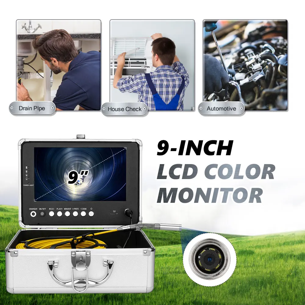 Pipe Inspection Camera with DVR 16GB TF Card, Sewer Drain Industrial Endoscope 9" Monitor AHD 720P Camera System
Pipe Inspection Camera with DVR 16GB TF Card, Sewer Drain Industrial Endoscope 9" Monitor AHD 720P Camera System
