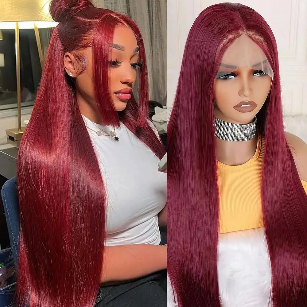 13x4 13x6 99j Burgundy Straight Lace Front Human Hair HD Transparent Lace Frontal Wig Brazilian Hair For Black Women
13x4 13x6 99j Burgundy Straight Lace Front Human Hair HD Transparent Lace Frontal Wig Brazilian Hair For Black Women