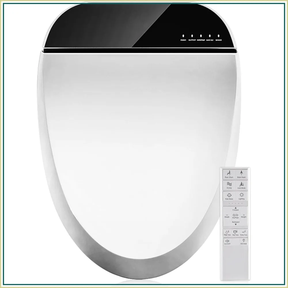 Heated Bidet Toilet Seat with Warm Water Wash, Auto-Dry, Quiet Close, Wireless Remote - Elongated
Heated Bidet Toilet Seat with Warm Water Wash, Auto-Dry, Quiet Close, Wireless Remote - Elongated