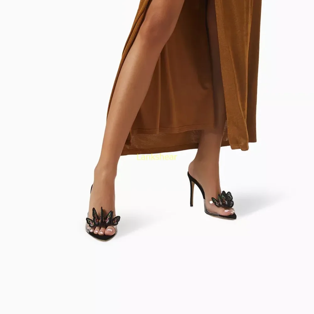 Прозрачные тапочки с кристаллами и бабочкой, пикантные женские современные туфли на тонком каблуке с острым носком, новые поступления, модная женская современная обувь 
Прозрачные тапочки с кристаллами и бабочкой, пикантные женские современные туфли на тонком каблуке с острым носком, новые поступления, модная женская современная обувь