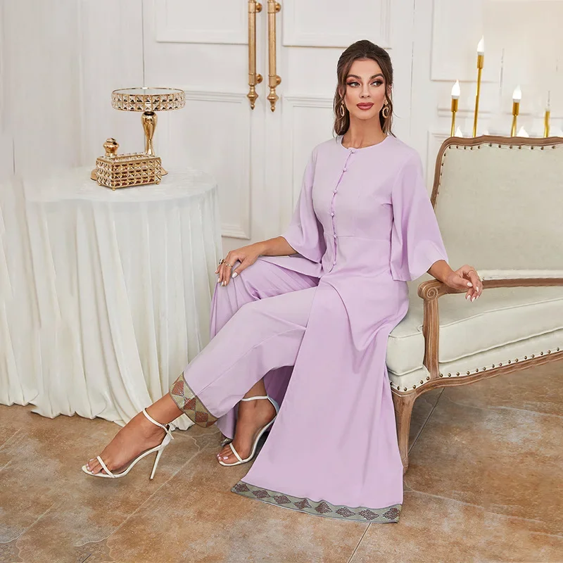 Women Eid Muslim Sets Dress with Wide Leg Pant Ensemble Two Pieces O Neck Dresses Arab Islam Casual Kaftan Morocco Ramadan 2025
Women Eid Muslim Sets Dress with Wide Leg Pant Ensemble Two Pieces O Neck Dresses Arab Islam Casual Kaftan Morocco Ramadan 2025
