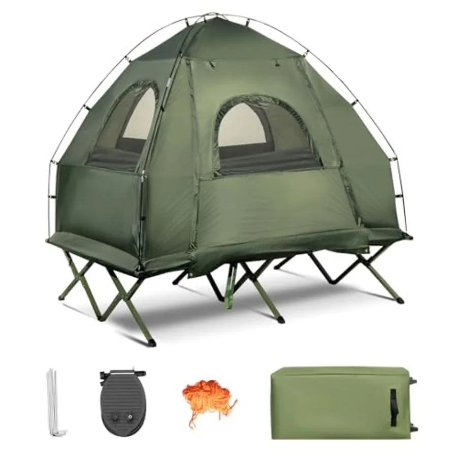 Camping tent cot with elevated design, durable polyester fabric, gray color, 5-in-1 all-in-one setup including air mattress, sl
Camping tent cot with elevated design, durable polyester fabric, gray color, 5-in-1 all-in-one setup including air mattress, sl