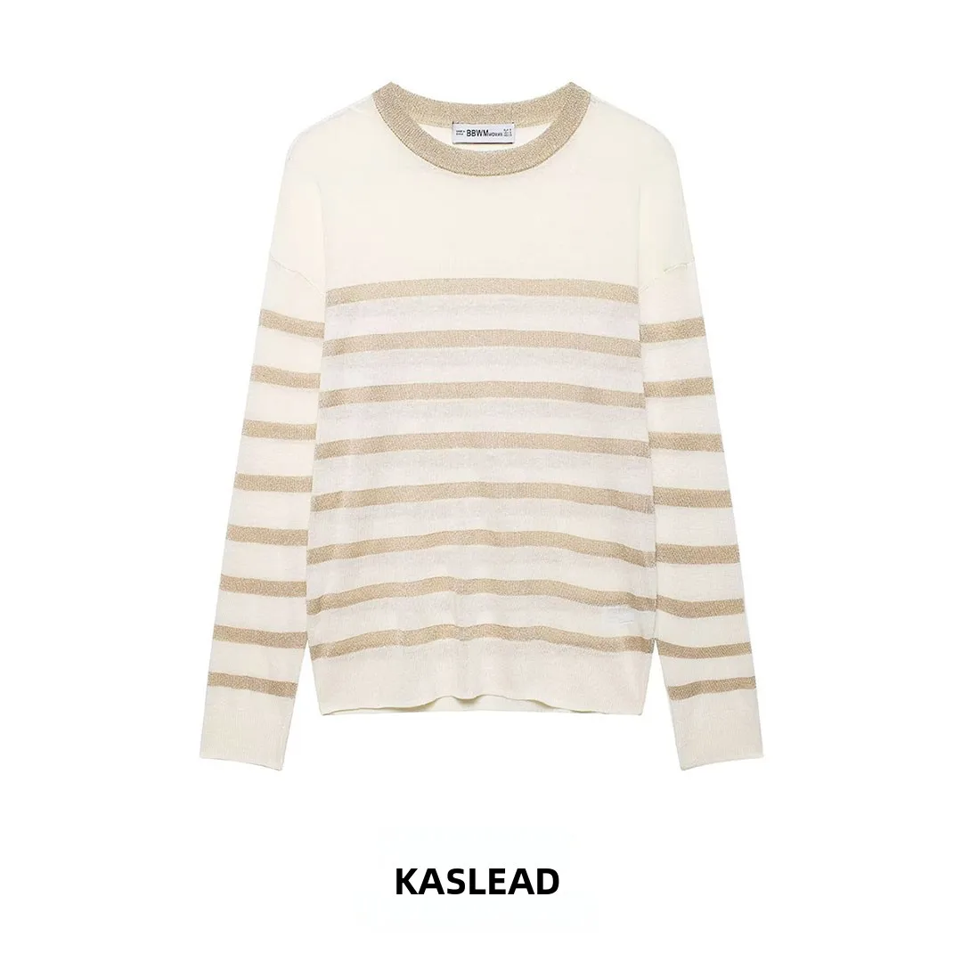 KASLEAD New Fashion Metal Color Striped Knitted Sweater Women's Loose Fit Long Sleeve round Neck Polyester Fiber Open Cardigan
KASLEAD New Fashion Metal Color Striped Knitted Sweater Women's Loose Fit Long Sleeve round Neck Polyester Fiber Open Cardigan