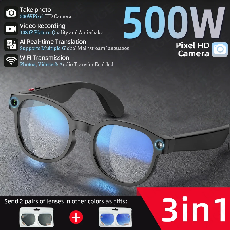 LIGE AI Smart Glasses Men Language Translation 500W HD Camera 4K Video Recording Bluetooth Call Music Smart Sunglasses 2026 New
LIGE AI Smart Glasses Men Language Translation 500W HD Camera 4K Video Recording Bluetooth Call Music Smart Sunglasses 2026 New