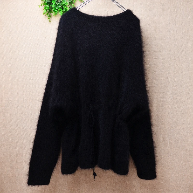 Ladies Women Autumn Winter Clothing Black Hairy Plush Mink Cashmere Knitted O-Neck Long Sleeves Belt Loose Pullover Sweater Pull
Ladies Women Autumn Winter Clothing Black Hairy Plush Mink Cashmere Knitted O-Neck Long Sleeves Belt Loose Pullover Sweater Pull