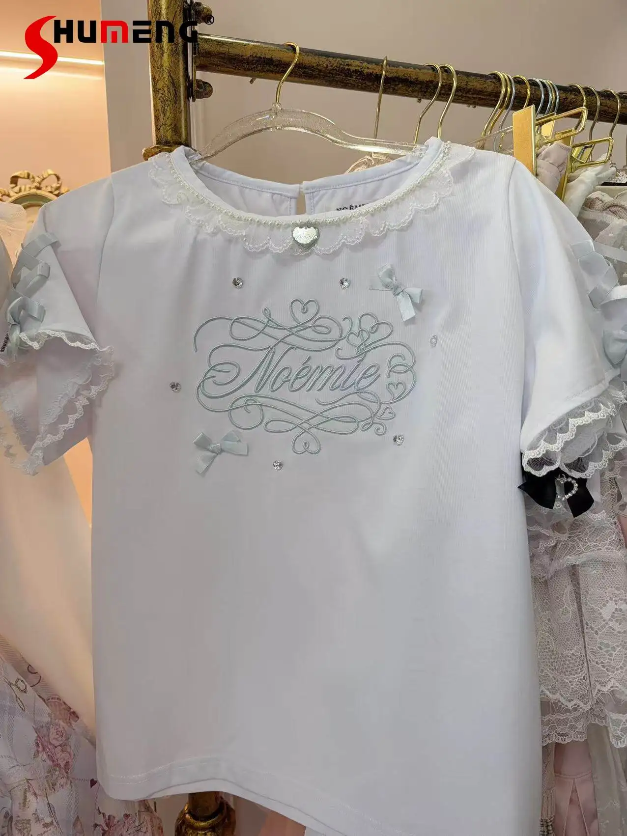 2026 Summer Japanese Sweet Cute Girl's Y2K Tops Embroidered Beads Round Neck Lace Bow Short-sleeved Versatile T-shirt Top Women
2026 Summer Japanese Sweet Cute Girl's Y2K Tops Embroidered Beads Round Neck Lace Bow Short-sleeved Versatile T-shirt Top Women