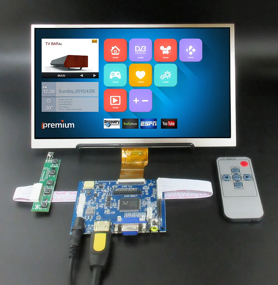 Universal 10.1" DIY LCD Display Kit (1024x600) - HDMI/AV/VGA Input Board for PC Secondary Monitor, Raspberry Pi, Projects