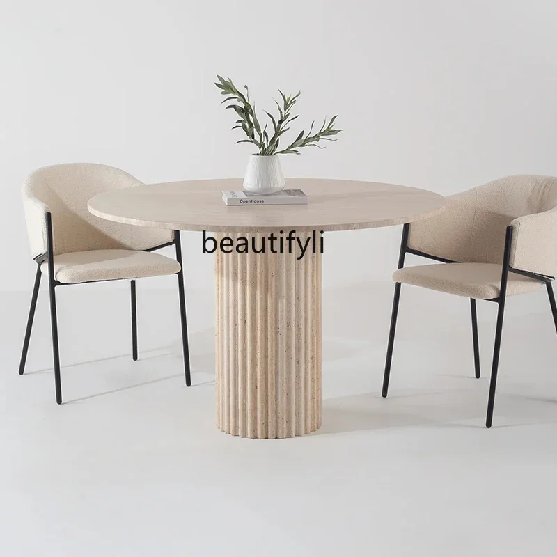 Natural travertine dining table Household high-end restaurant Luxury stone table French round table a16
Natural travertine dining table Household high-end restaurant Luxury stone table French round table a16
