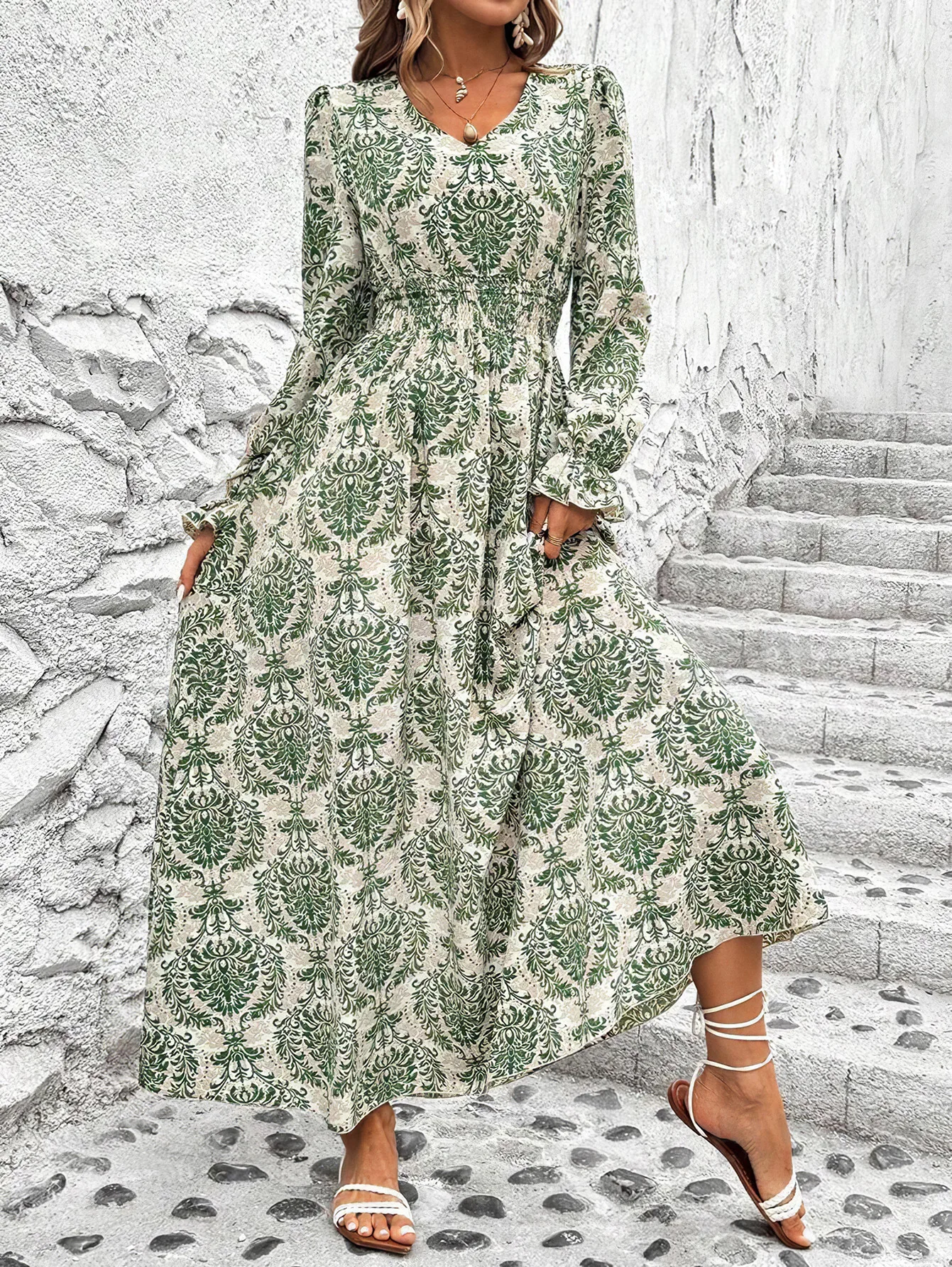 Autumn Women's Maxi Dress Floral Print V Neck Long Sleeve Ladies Waist Ruffled A-Line Dress For Women Holiday Dresses Vestido
Autumn Women's Maxi Dress Floral Print V Neck Long Sleeve Ladies Waist Ruffled A-Line Dress For Women Holiday Dresses Vestido