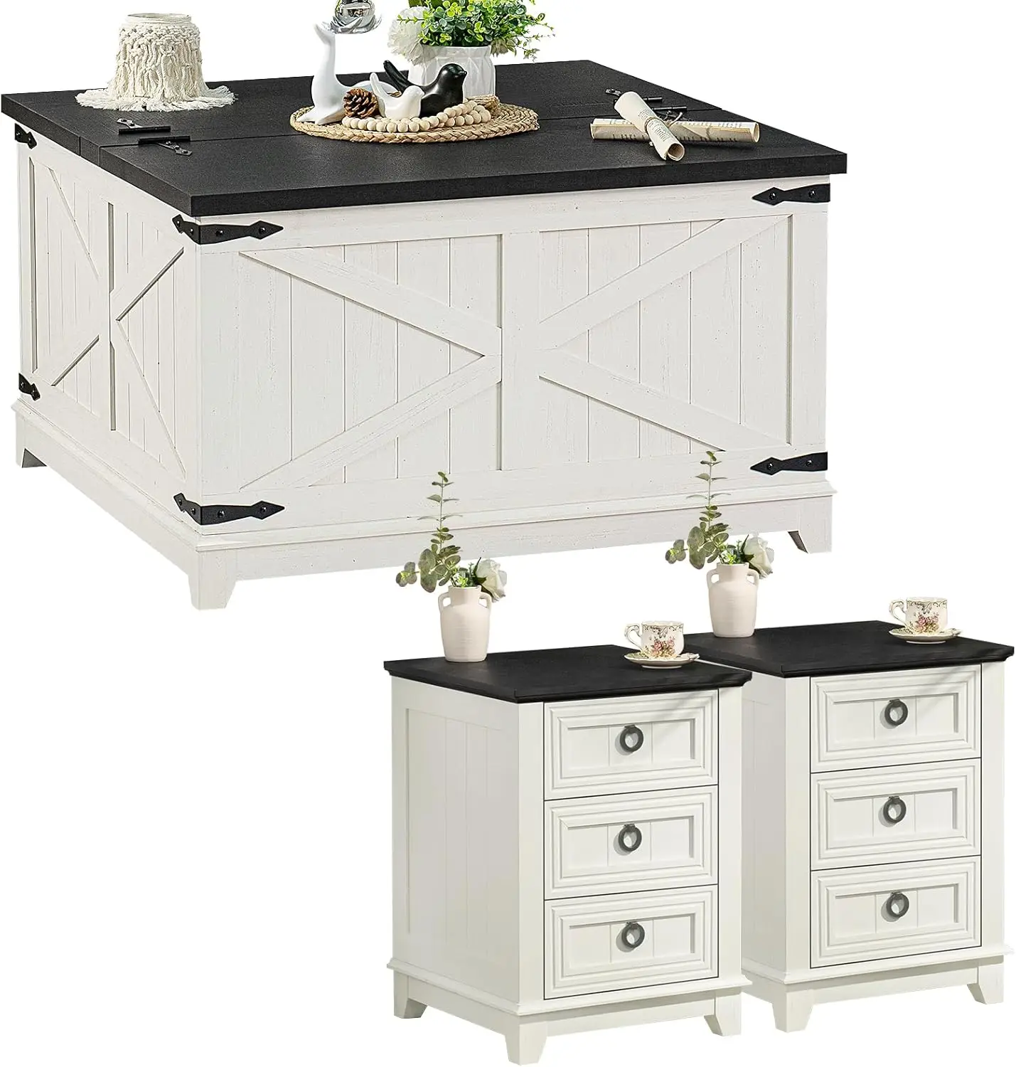 Farmhouse Coffee Table Set of 3, Furniture Set, Coffee Table with Hidden Storage Organizer and Nightsand 3-Piece Set, Large Coun
Farmhouse Coffee Table Set of 3, Furniture Set, Coffee Table with Hidden Storage Organizer and Nightsand 3-Piece Set, Large Coun