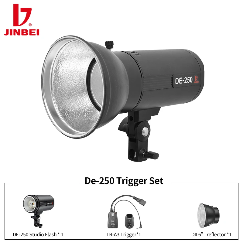 JINBEI DE250 Studio Flash Trigger Set 250Ws/GN55 Portable Photography Lighting Strobe Flash With Reflector For Shooting
JINBEI DE250 Studio Flash Trigger Set 250Ws/GN55 Portable Photography Lighting Strobe Flash With Reflector For Shooting