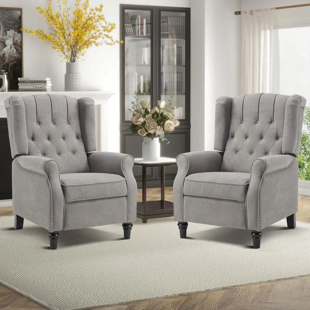 2 Pcs Pushback Recliner Chairs, Fabric Armchair Push Back Recliner with Rivet Decoration, Single Sofa Accent Chair for Living R
2 Pcs Pushback Recliner Chairs, Fabric Armchair Push Back Recliner with Rivet Decoration, Single Sofa Accent Chair for Living R