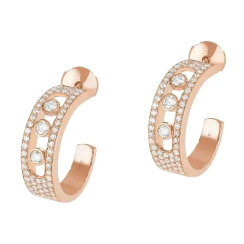 Rose Gold Plated C-Shaped Paved CZ Hoop Earrings, Three Bezel Set Stone Design
Rose Gold Plated C-Shaped Paved CZ Hoop Earrings, Three Bezel Set Stone Design
