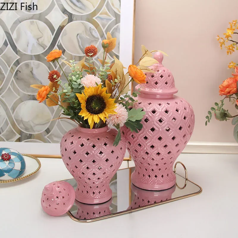 Pink Hollow Crafts General Jar with Lids Minimalist Ceramic Storage Tank Cosmetic Containers Artificial Flower Decorative Vases
Pink Hollow Crafts General Jar with Lids Minimalist Ceramic Storage Tank Cosmetic Containers Artificial Flower Decorative Vases