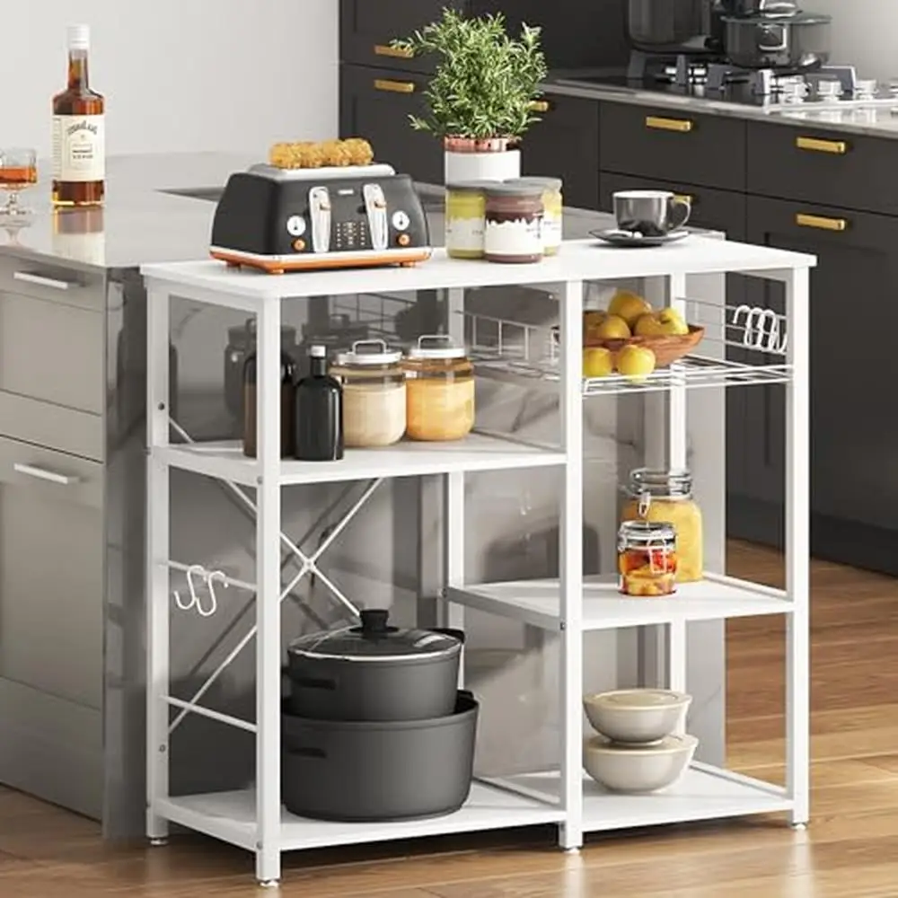 35" Kitchen Baker's Rack Shelf with 5 Storage Shelves Hanging Hooks Organizers Modern Microwave Stand Home Restaurant Storage
35" Kitchen Baker's Rack Shelf with 5 Storage Shelves Hanging Hooks Organizers Modern Microwave Stand Home Restaurant Storage