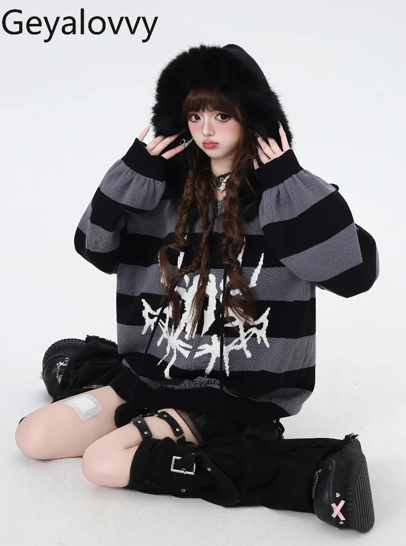 Original Punk Striped Loose Versatile Lantern Sleeve Hooded Coats for Women Fashion Casual Loose Cardigan Sweater Autumn Winter
Original Punk Striped Loose Versatile Lantern Sleeve Hooded Coats for Women Fashion Casual Loose Cardigan Sweater Autumn Winter
