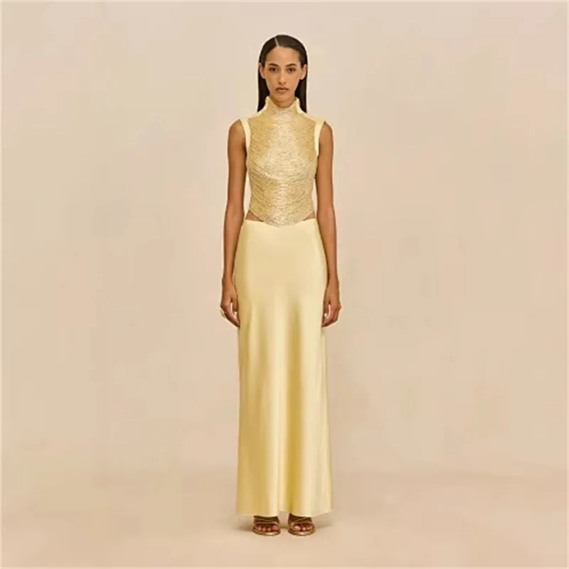 Yellow Tassel Sheath Prom Dress 2 Pcs Skirt Set Sexy Sleeveless Top Bra+Long Party Gown Formal Bridal Wedding Birthday Robe
Yellow Tassel Sheath Prom Dress 2 Pcs Skirt Set Sexy Sleeveless Top Bra+Long Party Gown Formal Bridal Wedding Birthday Robe