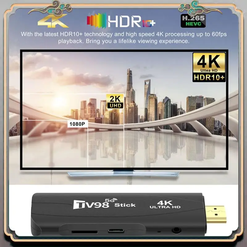 TV98 TV STICK 2G+16G Android12.1 2.4G 5G Wifi Android Smart TV BOX 4K 60Fps Set Top Box 1 Pieces
TV98 TV STICK 2G+16G Android12.1 2.4G 5G Wifi Android Smart TV BOX 4K 60Fps Set Top Box 1 Pieces