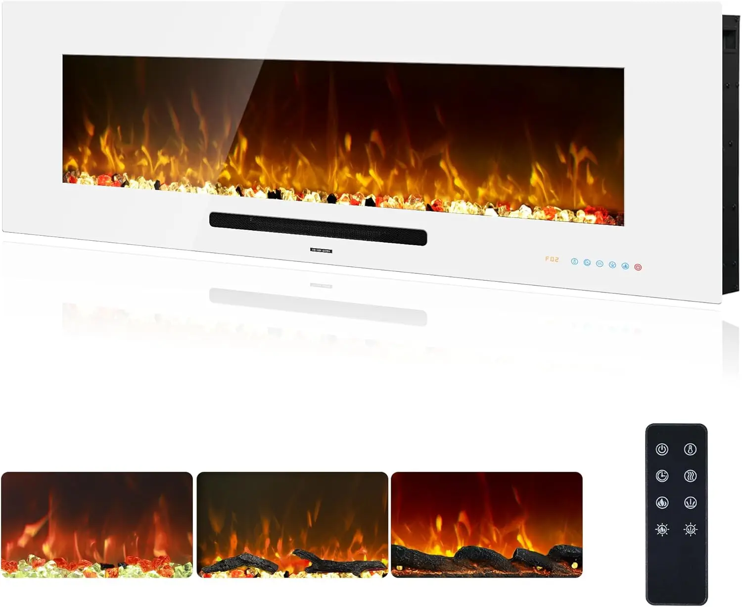Recessed Wall Mounted Fireplace, Logs & Crystal White, Remote Control & Multicolor Flame
Recessed Wall Mounted Fireplace, Logs & Crystal White, Remote Control & Multicolor Flame