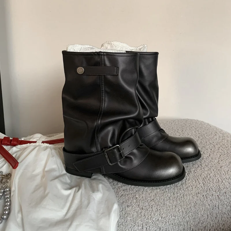 Women Western Cowboy Boots Fashion Belt Buckle Thick Heel Shoes Ladies Vintage Pleated Short Booties
Women Western Cowboy Boots Fashion Belt Buckle Thick Heel Shoes Ladies Vintage Pleated Short Booties