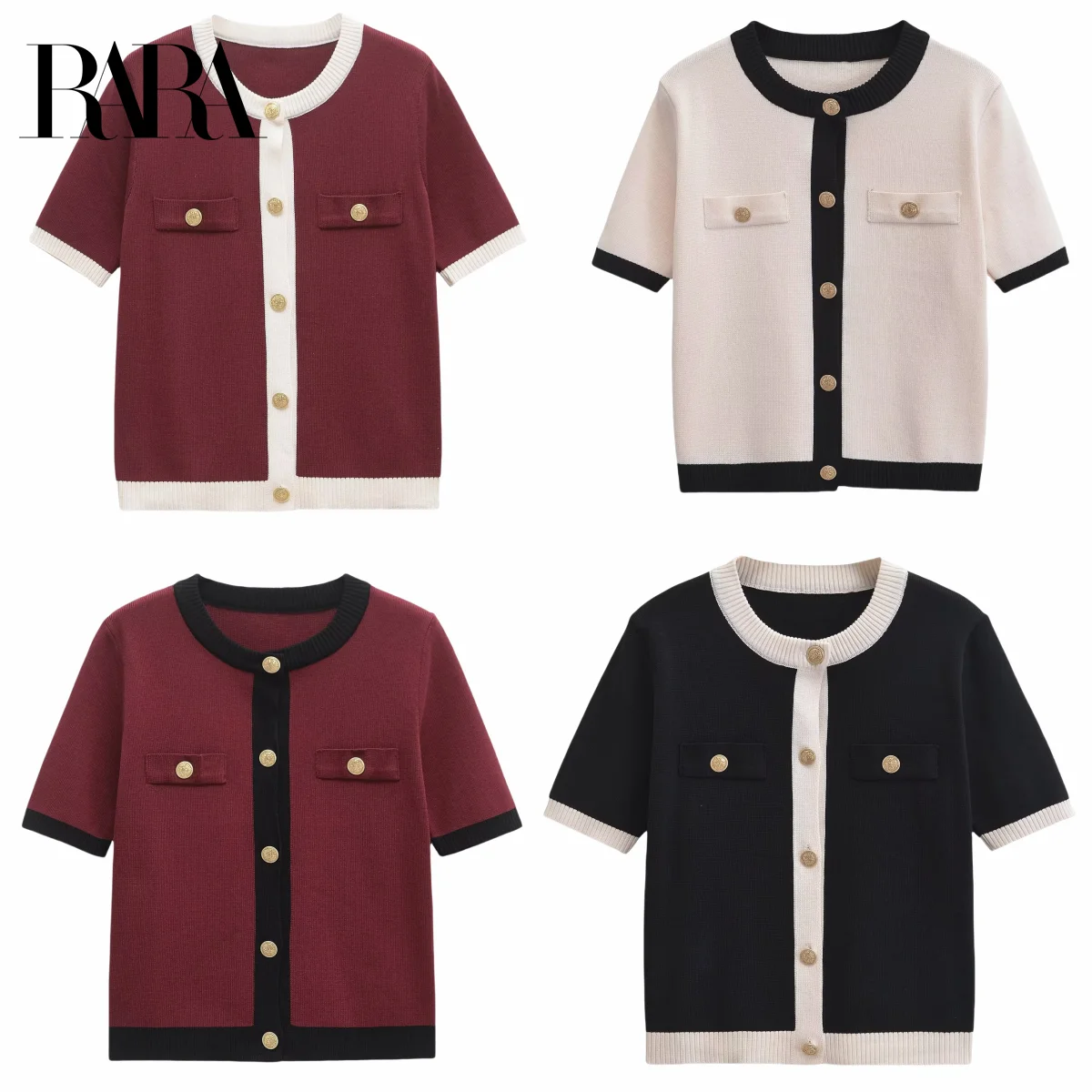 RARA Womens Color - Blocked Short - Sleeved Knitted T - Shirt Jacket with Metallic Button Decorations Stylish and Elegant
RARA Womens Color - Blocked Short - Sleeved Knitted T - Shirt Jacket with Metallic Button Decorations Stylish and Elegant