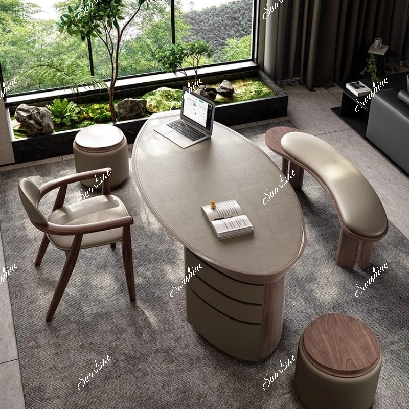 Italian minimalist study computer desk saddle leather solid wood desk
Italian minimalist study computer desk saddle leather solid wood desk