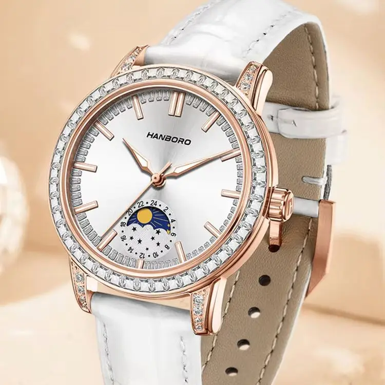 HANBORO Women Quartz Watch Vintage 34mm Ladies Wristwatch Sapphire Mirror Sun-moon Dial
HANBORO Women Quartz Watch Vintage 34mm Ladies Wristwatch Sapphire Mirror Sun-moon Dial
