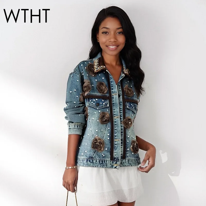 WTHT Fashion Women's Spliced 3D Flower Diamonds Denim Jacket 2025 Autumn Trey Lapel Long Sleeves Coat Female 1LS2482
WTHT Fashion Women's Spliced 3D Flower Diamonds Denim Jacket 2025 Autumn Trey Lapel Long Sleeves Coat Female 1LS2482