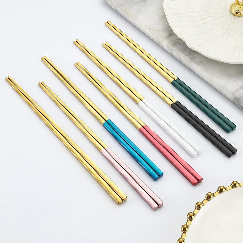 304 Stainless Steel Gilded Color Chopsticks Reusable Non Slip Chopsticks Dishwasher Safe Gift Box
304 Stainless Steel Gilded Color Chopsticks Reusable Non Slip Chopsticks Dishwasher Safe Gift Box