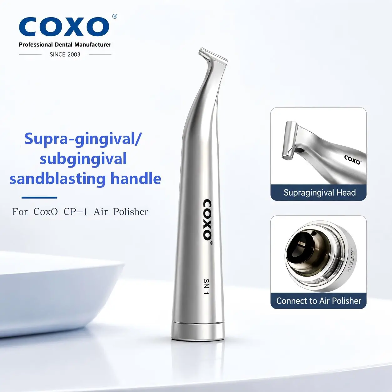 COXO CP-1 Supragingival Subgingival Pneumatic Polisher Handle Dental Sandblasting Handpiece Oral Care Cleaning Instrument
COXO CP-1 Supragingival Subgingival Pneumatic Polisher Handle Dental Sandblasting Handpiece Oral Care Cleaning Instrument