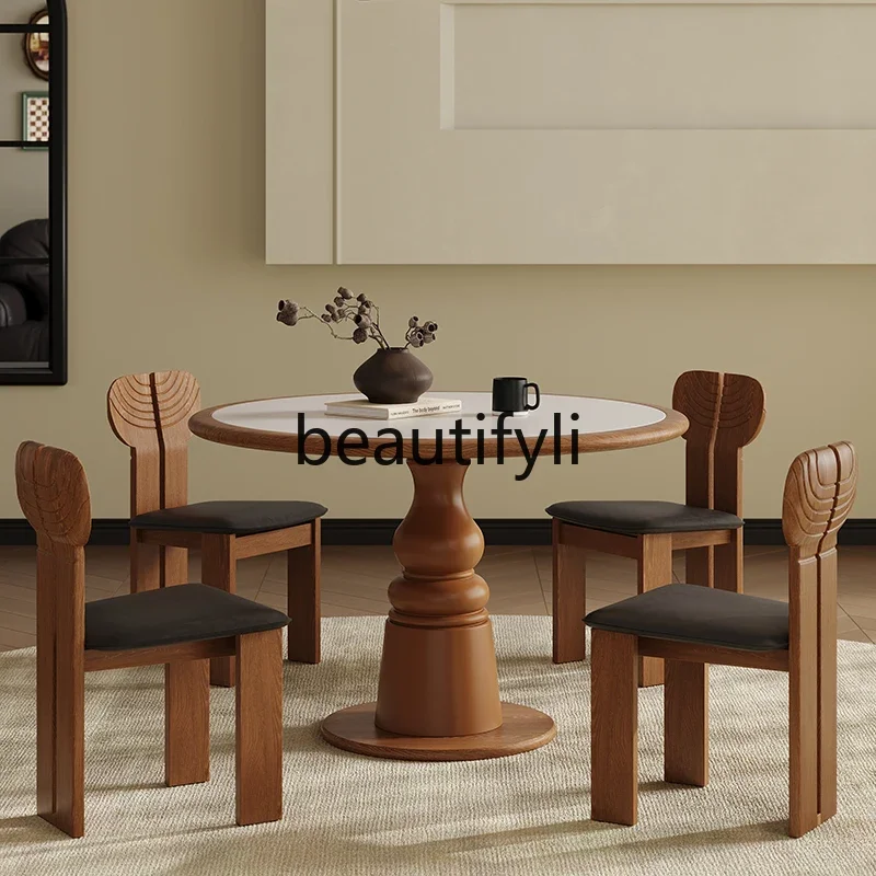 Solid Wood Round Table for Home Use, Walnut Color Coffee Meeting Table, French Retro Style with Built-in Rock Board Dining Table
Solid Wood Round Table for Home Use, Walnut Color Coffee Meeting Table, French Retro Style with Built-in Rock Board Dining Table