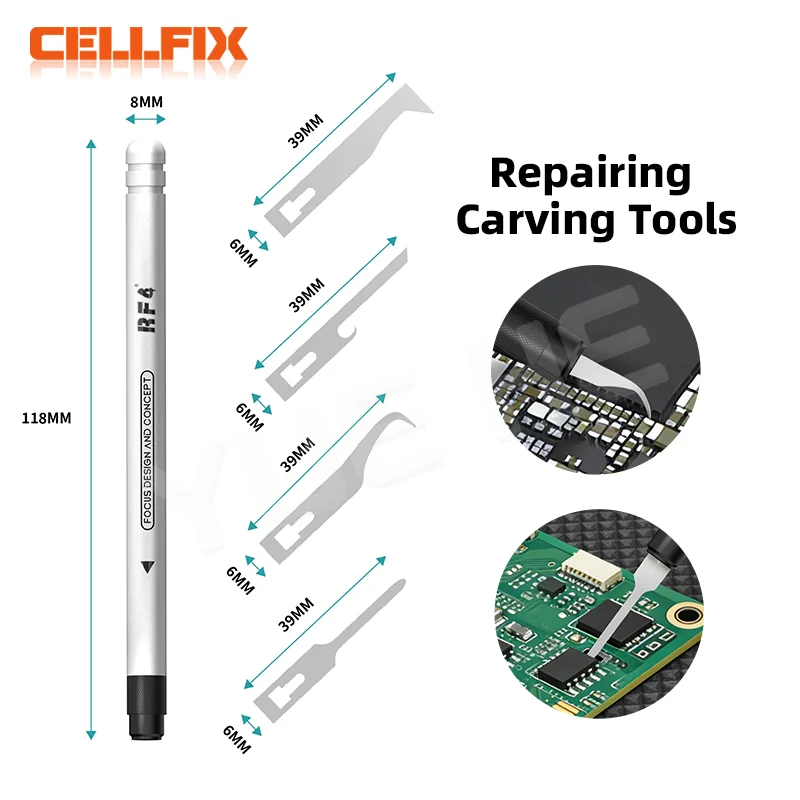 Комплект скребков RF4 RF-HD11A Сменные лезвия высокой твердости и коррозионностойкие с 4 типами лезвий для легкого ремонта телефона
Комплект скребков RF4 RF-HD11A Сменные лезвия высокой твердости и коррозионностойкие с 4 типами лезвий для легкого ремонта телефона