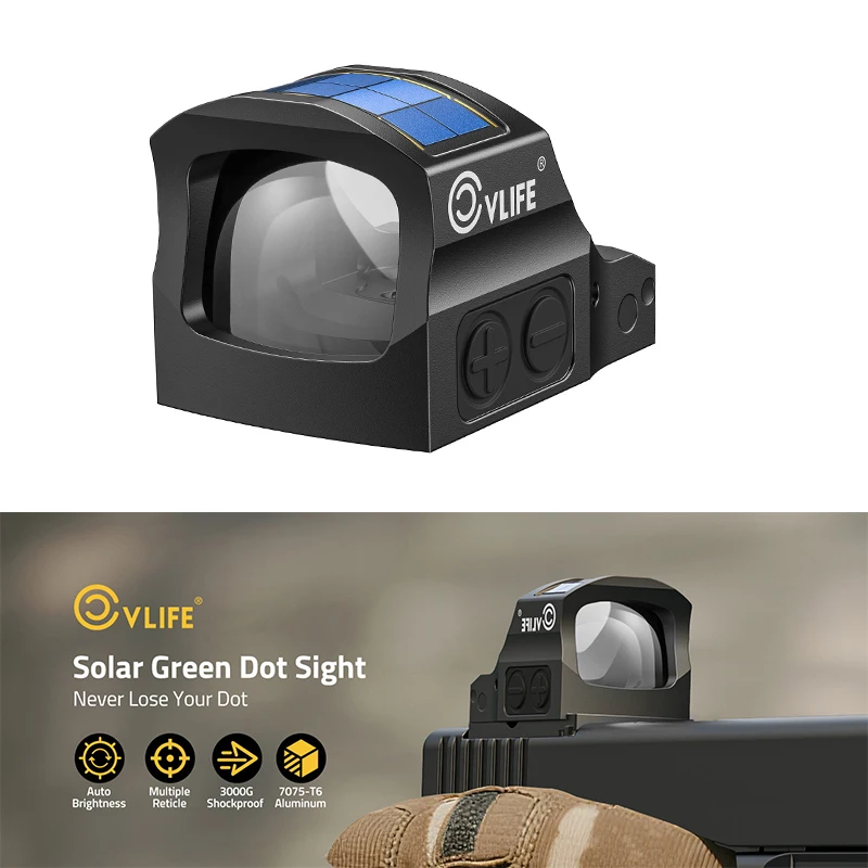 CVLIFE Solar Green Dot Sight for RMS RMSc 40 MOA Circle & 2MOA Dot Reflex Optics for Pistol with Adapter for RMR/MOS/Picatinny