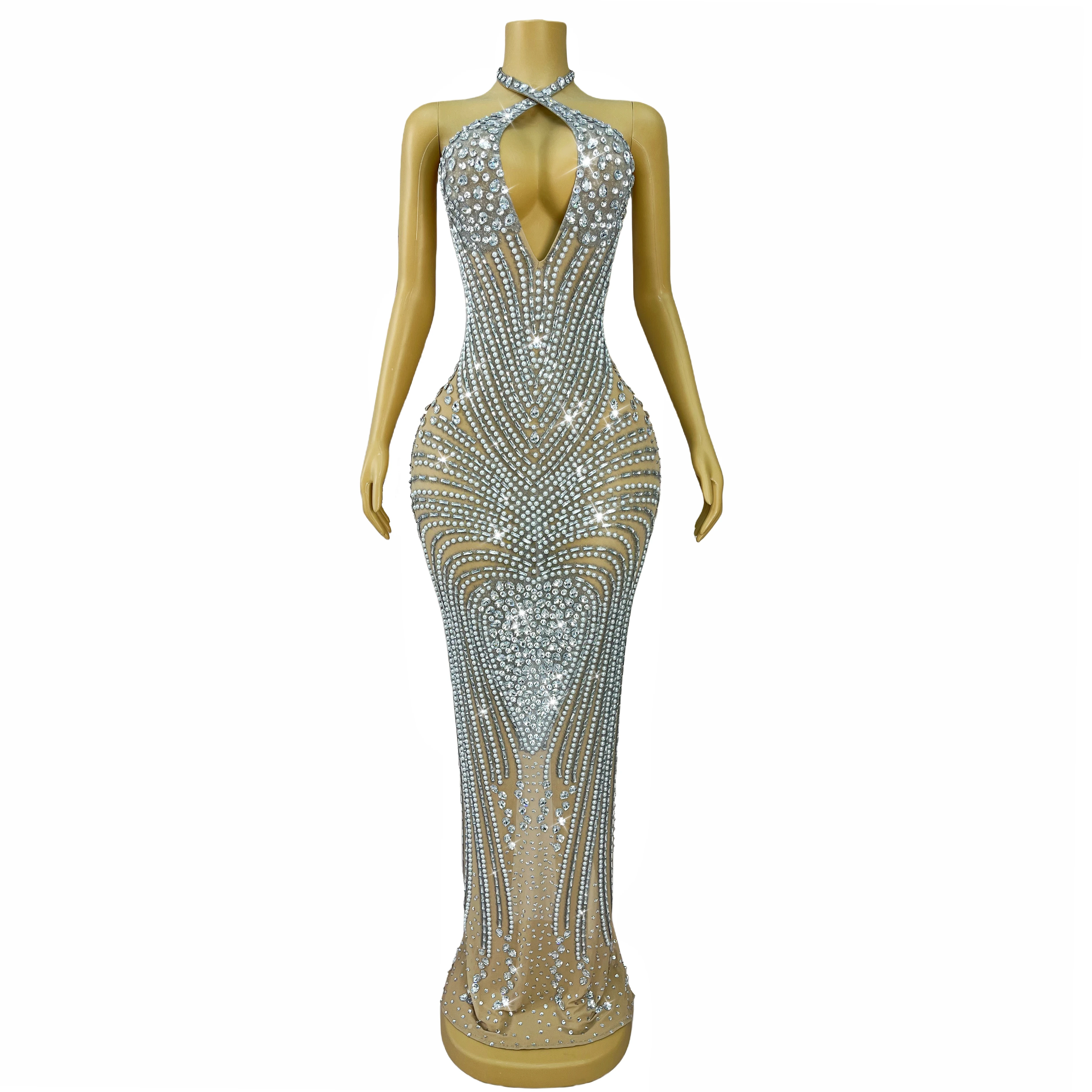Flashing Rhinestones Pearls Trim fit Mesh Dress Elegant Evening Gown Birthday Cocktail Party Red carpet Stage Outfit Shuangouqun
Flashing Rhinestones Pearls Trim fit Mesh Dress Elegant Evening Gown Birthday Cocktail Party Red carpet Stage Outfit Shuangouqun
