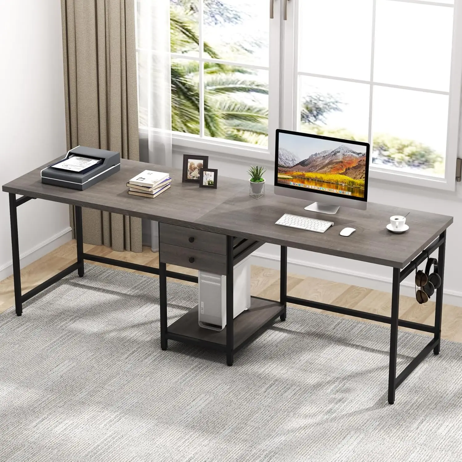 78.74in Double Computer Desk with 2 Drawers & Shelves Industrial Home Office Workstation, Customized
78.74in Double Computer Desk with 2 Drawers & Shelves Industrial Home Office Workstation, Customized