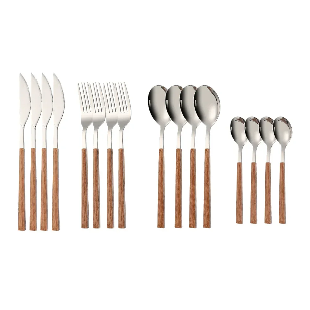 16pcs Stainless Steel Imitation Wooden Handle Cutlery Set Dinnerware Clamp Western Tableware Knife Fork Tea Spoon Silverware
16pcs Stainless Steel Imitation Wooden Handle Cutlery Set Dinnerware Clamp Western Tableware Knife Fork Tea Spoon Silverware
